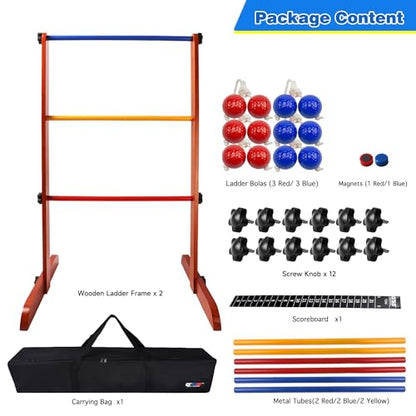 GSE Games & Sports Expert Premium Solid Wood Ladder Ball Toss Game Set with Ladder Ball Bolas & Carrying Case for Outdoor Backyard Lawn - style: Wood Ladder Toss Game Set