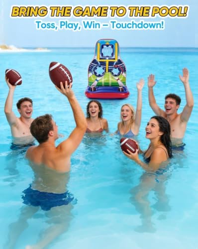 Inflatable Football Toss Pool Games Set, Football Target for Kids Age 8-12, Teens, Adults, Family, with 4 Water Footballs & 2 Pumps, Summer Swimming Pool Toys for Party, Beach, Lawn, Indoor/Outdoor
