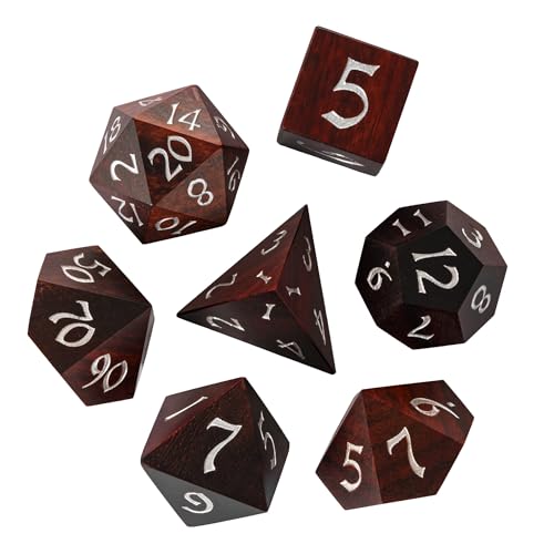 Wooden DND Dice Set, Natural Wood Polyhedral Dice Set D&D with Metal Box for Role Playing Games and Tabletop Games (Red Sandalwood) - color: Big Red Sandalwood