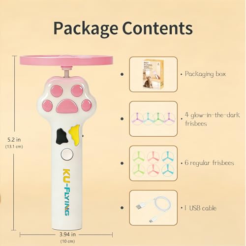 Cat Fetch Toy Launcher with 10 Soft & Flexible Discs, Cat Toys for Indoor Cats, LED Glowing Launcher, Electric Interactive Kitten Toy for Hunting & Exercise, USB Rechargeable - color: white