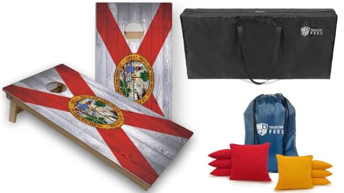 Tournament Grade Tailgating Pros Regulation Cornhole Boards Flag Set - Includes 8 Bean Bags, Carrying Cases, and 4'x2' Corn Hole Toss Game - color: Florida Flag