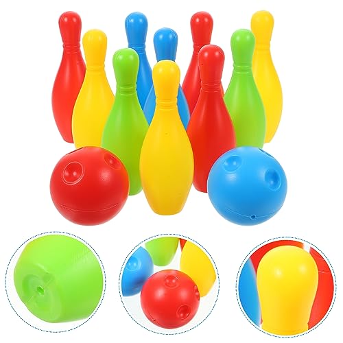 Toyvian Bowling Set 10 Color Bowling Pins 2 Bowling Ball Bowling Educational Game for Indoor and Outdoor(1.5Inch×4.3Inch,Small)