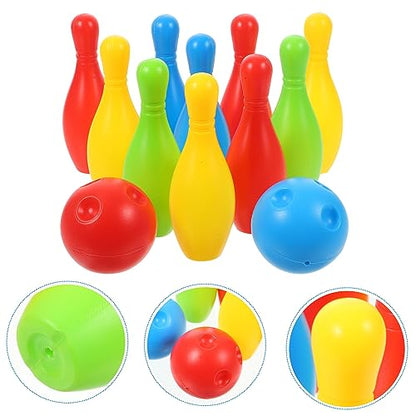 Toyvian Bowling Set 10 Color Bowling Pins 2 Bowling Ball Bowling Educational Game for Indoor and Outdoor(1.5Inch×4.3Inch,Small)