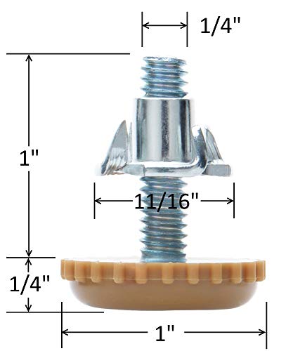 Desunia Medium Duty Nylon Table & Furniture Levelers - 1/4" Threaded Shank w/T-Nuts - 400 Lb. Capacity - Adjusts from 0" to 9/16" - Brown - 20 Pack - color: Brown, size: 20