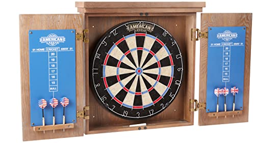 American Legend Charleston Solid Wood Bristle Dartboard Cabinet Set - Includes 18” dartboard and 6 steel tip darts