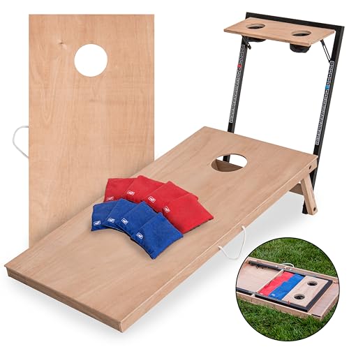 Triumph 2x4 Cornhole Set with Integrated Caddy and LED Lights – Full-Size Cornhole Boards with Cup Holders, Snack Shelf, Score Tracker, and 8 Toss Bags for Backyard, Tailgates, and BBQ Parties