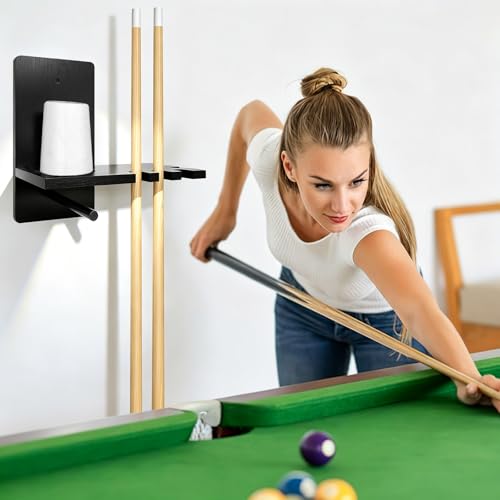 3 Sets Wall Mounted Billiard Chalk Holder, Wooden Pool Cue Chalk Storage with 5 Cue Grooves, Pool Table Accessories for Billiard Room, Game Room & Bar (Black)
