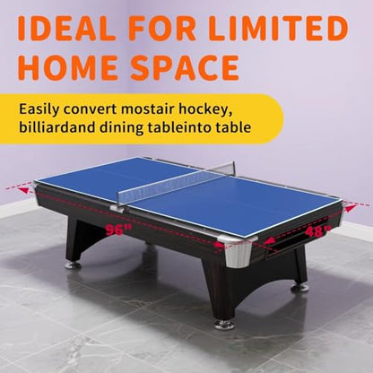 Ping Pong Table Topper for Pool Table,Foldable 8x4 FT Ping Pong Conversion Top with Net Set for Billiard Table w/Net & Foam Padding, Easy Conversion - color: Blue