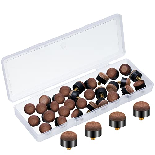 Deekin 30 Pieces Billiard Pool Cues Sticks Screw on Tip 12/13 mm Nylon Ferrules Replacement Billiard Screw in Cue Tips Pool Sticks Accessories - color: Brown
