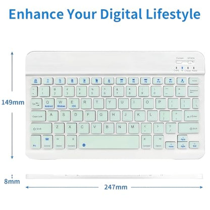 Slim Mini Wireless Portable Bluetooth Rechargeable Keyboard for Apple iPad iPhone Samsung Tablet Phone Smartphone Fire HD 10 Max 11 iPadOS iOS Android (10 Inch Green) - color: 10 Inch Green