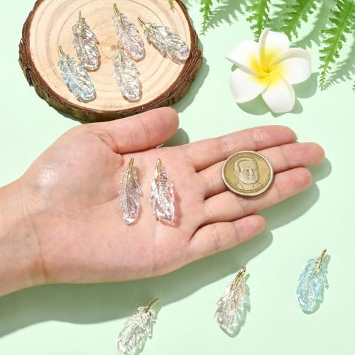 Stiesy 10 Pcs Feather Charms Pendants UV Plating Transparent Acrylic Wings Feathers Charm Bulk for Jewelry Bracelet Making DIY Crafts Necklace - color: Feather-10pcs-5 colors