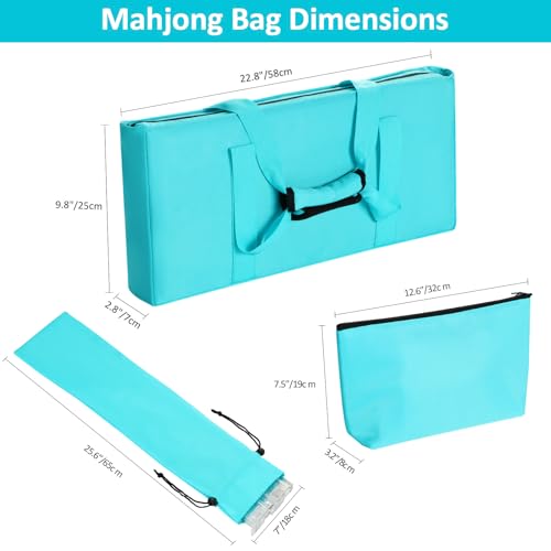 American Mahjong Game Set, 166 Light Green Tiles, 4 All-in-One Transparent Racks/Pushers, Complete Mahjong Tile Set, Light Blue Carrying Bag - color: Light Blue