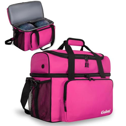 Goloni 2 Balls Bowling Bag with Ball Holder - Fits Bowling Shoes Up to Mens Size 16 and Accessories - color: Pink
