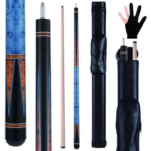 Canadian Maple Pool Cue Sticks (10mm/11.5mm/13mm), 58" 2-Piece Pool Sticks with Low Deflection Shaft,Billiard Sticks for Home, Bar, and Tournament Play - color: Blue 10mm with case