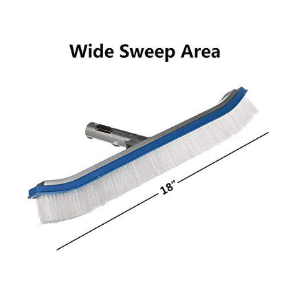 Swimming Pool Wall & Tile Brush,18" Heavy Duty Vinyl Polished Aluminum Back Cleaning Brush Head Designed for Cleans Walls, Tiles & Floors, Nylon Bristles Brush Head with EZ Clips (Pole not Included) - color: White