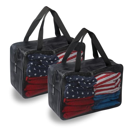 Klmnop 2 Pcs Cornhole Bag Carry Case Holds 8 Cornhole Bean Bags, Foldable Cornhole Mesh Bag Carrying Bag with Portable Handle for Men and Women