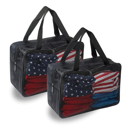 Klmnop 2 Pcs Cornhole Bag Carry Case Holds 8 Cornhole Bean Bags, Foldable Cornhole Mesh Bag Carrying Bag with Portable Handle for Men and Women