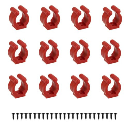 12 PCS Fishing Rod Clips, Wall Mount Fishing Pole Holder Clips for 0.66" to 0.95" Poles, Pool Cue Holder Storage Rack Replacement (Red) - color: Red