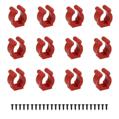 12 PCS Fishing Rod Clips, Wall Mount Fishing Pole Holder Clips for 0.66" to 0.95" Poles, Pool Cue Holder Storage Rack Replacement (Red) - color: Red