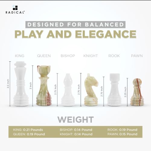 Radicaln Marble Chess Pieces 3.5" Handmade White & Green Chess Figures | Natural Stone, Hand Polished, Premium Finish, 32 playing Pieces, Unique Veining, Timeless Design - color: White and Green