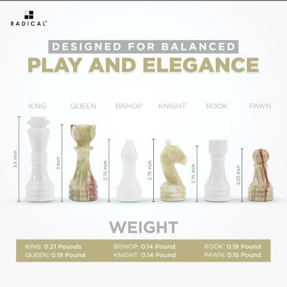 Radicaln Marble Chess Pieces 3.5" Handmade White & Green Chess Figures | Natural Stone, Hand Polished, Premium Finish, 32 playing Pieces, Unique Veining, Timeless Design - color: White and Green