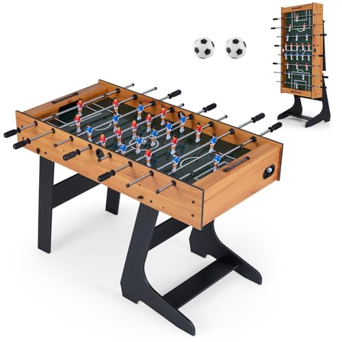 Goplus Folding Foosball Table, 48'' Full Competition Size Freestanding Soccer Game Table with 22 Players, 2 Balls, Space-Saving Foldable Arcade Table for Adults Family Game Night - color: Natural