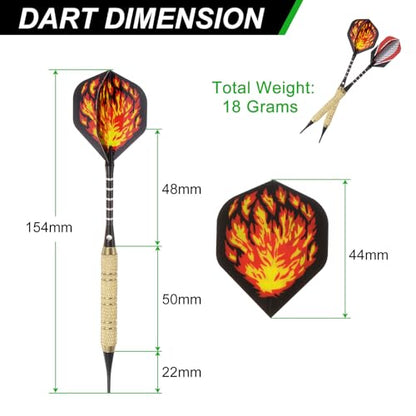 PATIKIL Soft Tip Darts Set Darts Plastic Tip - 12 Pcs 18 Gram with Tip Plastic Darts 100 Extra Dart Tips 42 Dart Flights for Electronic Dartboard