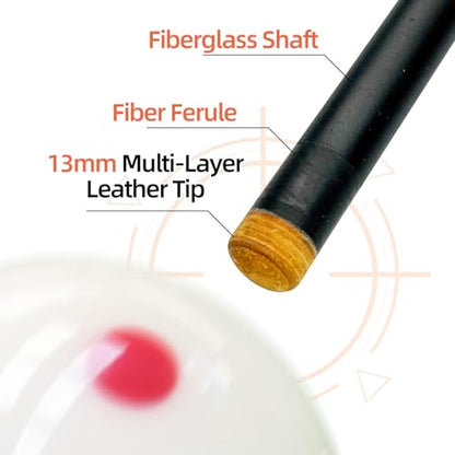 57 Inch Pool Cue Stick - 13mm Fiber Ferrule Tip, Maple Birch Wood Billiard Cue with Chalk & Glove | Explosion-Proof Joint for Home, Bar, Billiard Hall - style: Single leopard pattern carbon rod