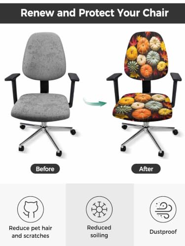 Savannan Office Chair Cover, Thanksgiving Pumpkin Fall Red Maple Leaf Protective Stretch Elastic Universal Cover for Desk Task Chair,Computer Rotating Chair 1 Pcs Farmhouse Wood Grain