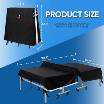Ping Pong Table Cover Outdoor Waterproof,Table Tennis Cover Indoor & Outdoor Fits Universal 9x5 FT Tables Folding & Flat Tables with Paddles Organize Bag,600D Oxford Fabric