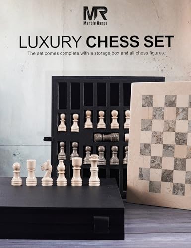 Marble Chess Set 12" Inches Verona and Oceanic with Storage Box and 2 Extra Queen Handmade Classic Board Games for Adults, Luxury Chess Board & Marble Chess Set for Adults - color: Verona & Oceanic