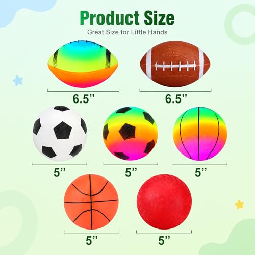 Soft Balls for Toddlers Kids 1-3 3-5, Easy to Grip 5" Small Balls 7 Pack, Mini Football Soccer Basketball Playgroundball - First Birthday Gift Baby Toys for Boys Girls - color: 7 Inflatable Balls 5"