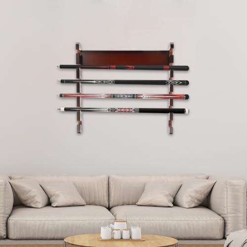 6 Sticks Pool Cue Rack, Wall Mounted Billiard Cue Holder, Modern Horizontal Pool Organizer Wooden Pool Billiard Stick Pool Table Accessories for Play Room, Home Garages, Billiard Halls