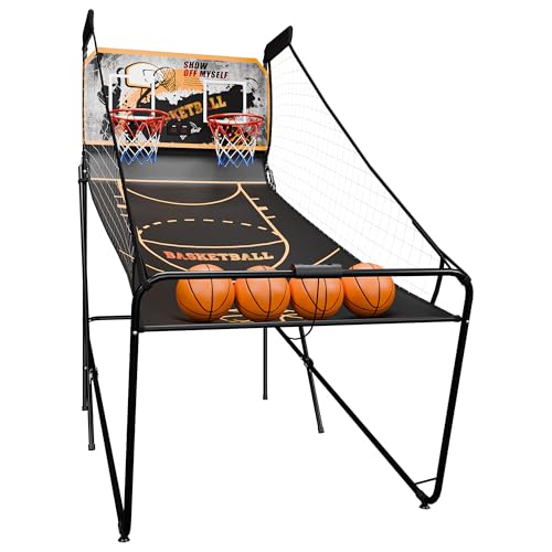 Foldable Indoor Basketball Arcade Game Set Double Shot 2 Player Basketball Hoop Machine w/ 4 Balls Electronic LED Scoreboard Inflation Pump (Black Gold) - color: Black Gold