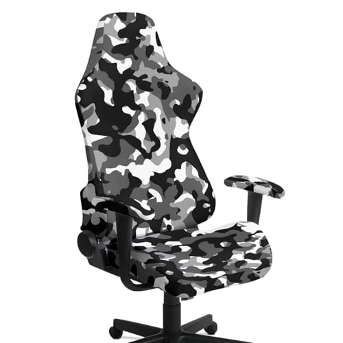 Suobstales Gray Camo Pattern Gaming Chair Covers, Stretchable Elastic Computer Desk Chair Cover with Armrest Covers, 4Pc/Set Soft Non Fading Office Chair Covers Slipcovers - color: Gray Camo