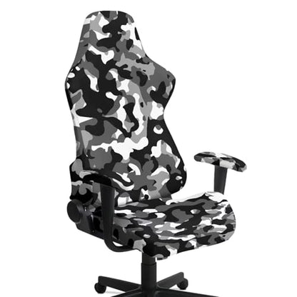 Suobstales Gray Camo Pattern Gaming Chair Covers, Stretchable Elastic Computer Desk Chair Cover with Armrest Covers, 4Pc/Set Soft Non Fading Office Chair Covers Slipcovers - color: Gray Camo