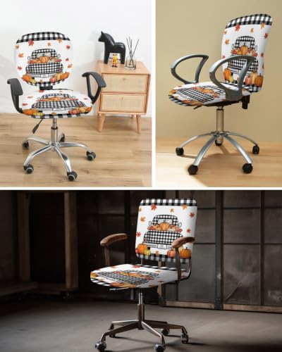 Savannan Office Chair Cover, Black White Checkered Farmhouse Truck Protective Stretch Elastic Universal Cover for Desk Task Chair,Computer Rotating Chair 1 Pcs Autumn Pumpkin Leaf