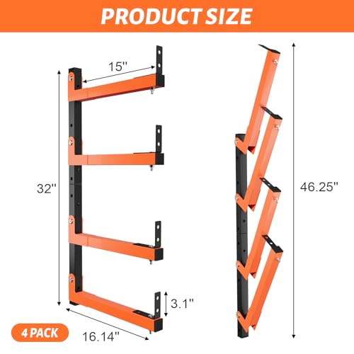 32" Lumber Storage Rack, Upgrade Folding Lumber Rack Wall Mount, Heavy Duty Adjustable Metal 8 Level Wood Storage Rack for Garage Storage Organization, 4 Packs - style: 4 Pack 32In