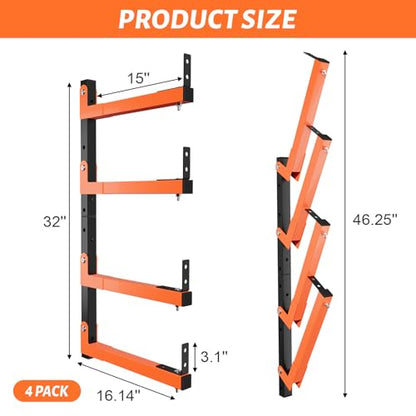 32" Lumber Storage Rack, Upgrade Folding Lumber Rack Wall Mount, Heavy Duty Adjustable Metal 8 Level Wood Storage Rack for Garage Storage Organization, 4 Packs - style: 4 Pack 32In