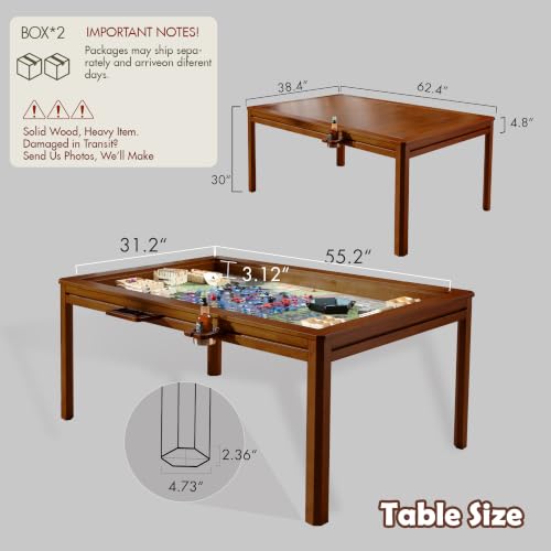 Solid Wood Board Game Table with Removable Table Top for 4–6 Players,Gaming Table and Dining Includes Play Mat and Detachable Cup Holders with 55" x 31" Play Area (Cherry) - color: Cherry