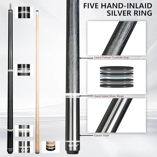 CUEELF Pool Cue Stick Low Deflection Hand-Made Inlay Billiard Cue 58'' Professional Billiard Pool Cue Stick for Adults-12.5mm Tip,3/8 * 8 Joint - color: WD-YH-SM-HT