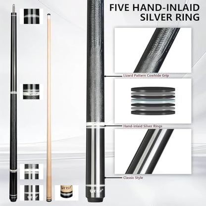 CUEELF Pool Cue Stick Low Deflection Hand-Made Inlay Billiard Cue 58'' Professional Billiard Pool Cue Stick for Adults-12.5mm Tip,3/8 * 8 Joint - color: WD-YH-SM-HT