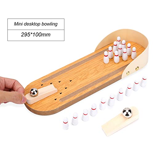 Mini Desktop Bowling Game, Wooden Toy for Children and Adults, Realistic Design Bowling Floor, Adjustable Metal Ball Plate for Aiming, Anti-Stress Desk Toy Presented