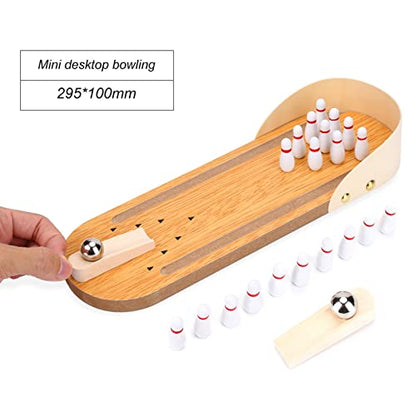 Mini Desktop Bowling Game, Wooden Toy for Children and Adults, Realistic Design Bowling Floor, Adjustable Metal Ball Plate for Aiming, Anti-Stress Desk Toy Presented