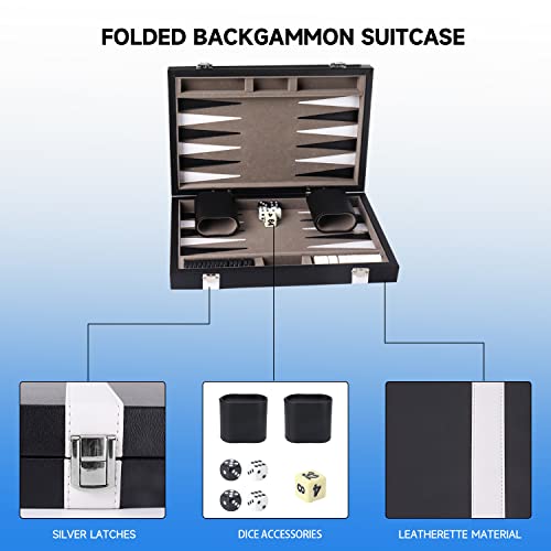 GSE Premium Leather Backgammon Board Game Set, Black&Grey, Small | Premium Leather, Travel Folding Board, Classic Game Set, Leather Case Included - color: Leather-black&grey, size: Small