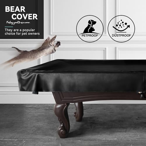 Heavy Duty Leatherette Billiard Pool Table Cover, Waterproof & Tearproof Cover for Pool Table 7/8/9FT (Black/Faux Lambskin, 8FT-(100"LX 56"WX 8“H)) - color: Black/Faux Lambskin, size: 8FT-(100"LX 56"WX 8“H)