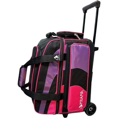 Pyramid Deluxe Double Roller 2 Ball Bowling Bag with Large Separate Shoe Compartment (Up To 2 Pairs Of Shoes) and Accessory Pockets, Sturdy Square Handle - Extends to 40" - Pro Options Available - color: Pro Black/Hot Pink/Purple