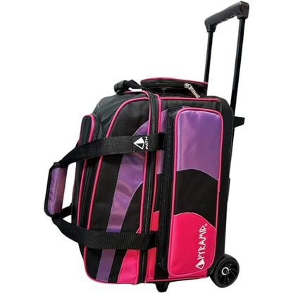 Pyramid Deluxe Double Roller 2 Ball Bowling Bag with Large Separate Shoe Compartment (Up To 2 Pairs Of Shoes) and Accessory Pockets, Sturdy Square Handle - Extends to 40" - Pro Options Available - color: Pro Black/Hot Pink/Purple