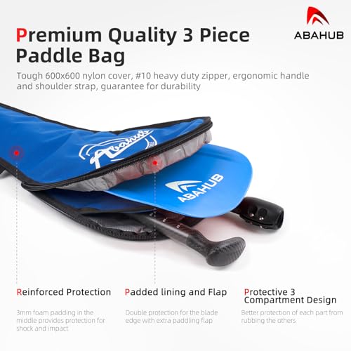 Abahub 1 x 3 Section Carbon Fiber SUP Paddle, Adjustable 67''-86'' Stand Up Paddle Lightweight Carbon Shaft, Black/Blue/Yellow/Green/Orange/Red Plastic Blade + Paddle Bag - color: Blue-SUP Paddle