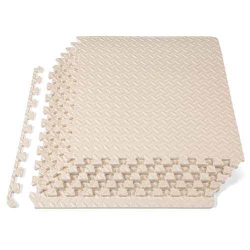 ProsourceFit Exercise Puzzle Mat 1/2-inch, EVA Interlocking Foam Floor Tiles for Home Gym, Workout Equipment, Kids Play Areas, Beige, 24 Sq Ft - 6 Tiles - color: Beige, size: 6 Pack (24 SQ FT)